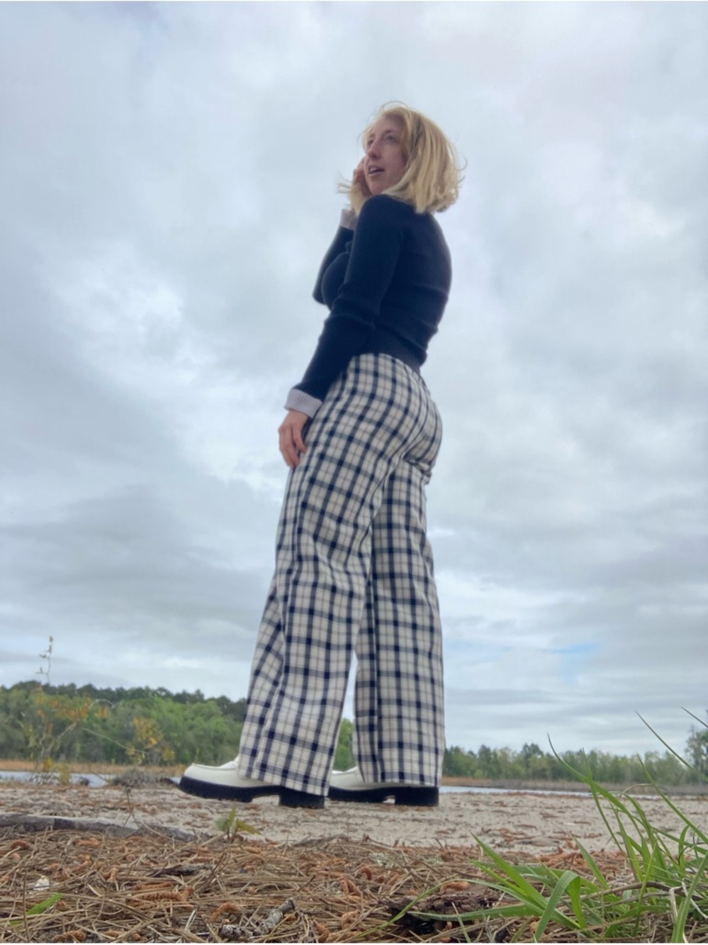 Princess Polly Black and White Plaid Straight-Leg Pants